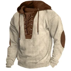 Discount OUKU Men's Hoodie Army Green Navy Blue Brown Khaki Hooded Color Block Lace up Patchwork Ribbed Sports & Outdoor Daily Holiday Corduroy Streetwear Cool Casual Spring & Fall Clothing Apparel Hoodies