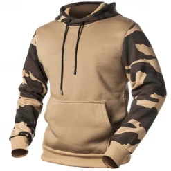 Clearance OUKU Men's Hoodie Black Army Green Khaki Hooded Color Block Camouflage Patchwork Pocket Sports & Outdoor Daily Holiday Streetwear Basic Casual Spring & Fall Clothing Apparel Hoodies Sweatshirts