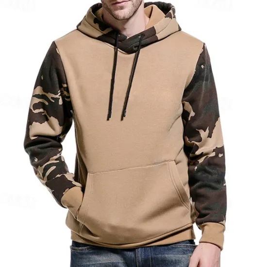 Clearance OUKU Men's Hoodie Black Army Green Khaki Hooded Color Block Camouflage Patchwork Pocket Sports & Outdoor Daily Holiday Streetwear Basic Casual Spring & Fall Clothing Apparel Hoodies Sweatshirts