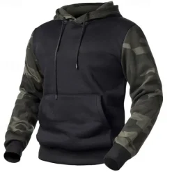 Clearance OUKU Men's Hoodie Black Army Green Khaki Hooded Color Block Camouflage Patchwork Pocket Sports & Outdoor Daily Holiday Streetwear Basic Casual Spring & Fall Clothing Apparel Hoodies Sweatshirts