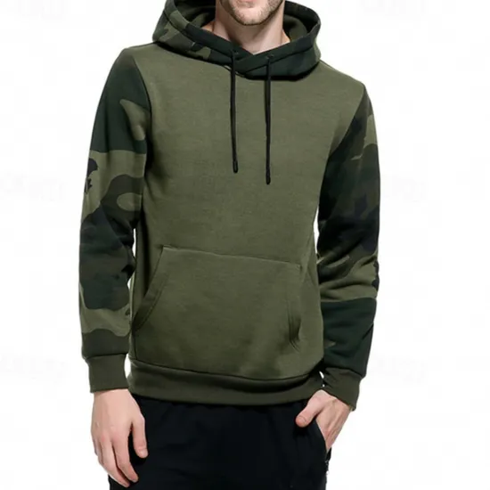 Clearance OUKU Men's Hoodie Black Army Green Khaki Hooded Color Block Camouflage Patchwork Pocket Sports & Outdoor Daily Holiday Streetwear Basic Casual Spring & Fall Clothing Apparel Hoodies Sweatshirts
