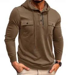Online OUKU Men's Hoodie Black Army Green Green Dark Gray Coffee Hooded Plain Pocket Sports & Outdoor Daily Holiday Cotton Streetwear Basic Casual Spring & Fall Clothing Apparel Hoodies Sweatshirts