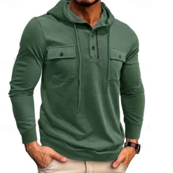 Online OUKU Men's Hoodie Black Army Green Green Dark Gray Coffee Hooded Plain Pocket Sports & Outdoor Daily Holiday Cotton Streetwear Basic Casual Spring & Fall Clothing Apparel Hoodies Sweatshirts