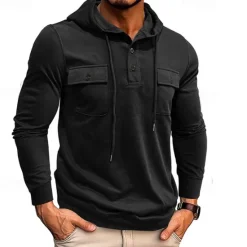 Online OUKU Men's Hoodie Black Army Green Green Dark Gray Coffee Hooded Plain Pocket Sports & Outdoor Daily Holiday Cotton Streetwear Basic Casual Spring & Fall Clothing Apparel Hoodies Sweatshirts