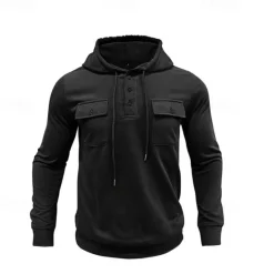 Online OUKU Men's Hoodie Black Army Green Green Dark Gray Coffee Hooded Plain Pocket Sports & Outdoor Daily Holiday Cotton Streetwear Basic Casual Spring & Fall Clothing Apparel Hoodies Sweatshirts