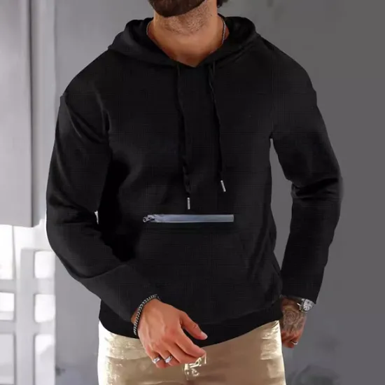 Hot OUKU Men's Hoodie Black Army Green Red Khaki Hooded Plain Ribbed Front Pocket Textured Sports & Outdoor Daily Holiday Streetwear Basic Casual Spring & Fall Clothing Apparel Hoodies Sweatshirts Long