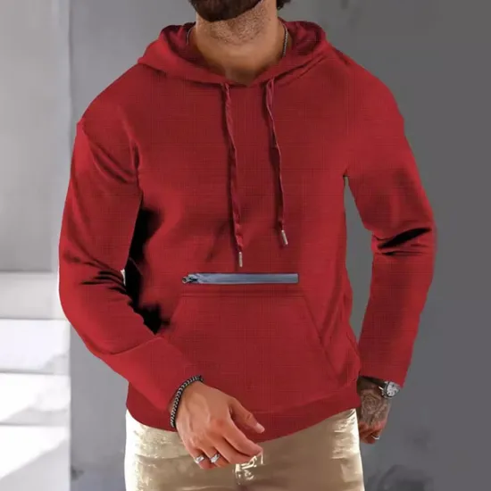 Hot OUKU Men's Hoodie Black Army Green Red Khaki Hooded Plain Ribbed Front Pocket Textured Sports & Outdoor Daily Holiday Streetwear Basic Casual Spring & Fall Clothing Apparel Hoodies Sweatshirts Long