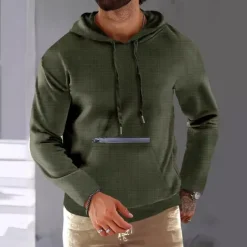 Hot OUKU Men's Hoodie Black Army Green Red Khaki Hooded Plain Ribbed Front Pocket Textured Sports & Outdoor Daily Holiday Streetwear Basic Casual Spring & Fall Clothing Apparel Hoodies Sweatshirts Long