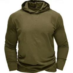 Online OUKU Men's Hoodie Black White Army Green Royal Blue Khaki Hooded Plain Sports & Outdoor Daily Holiday Cotton Streetwear Basic Casual Spring & Fall Clothing Apparel Hoodies Sweatshirts