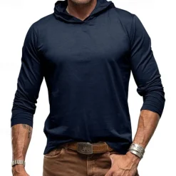 Online OUKU Men's Hoodie Black White Army Green Royal Blue Khaki Hooded Plain Sports & Outdoor Daily Holiday Cotton Streetwear Basic Casual Spring & Fall Clothing Apparel Hoodies Sweatshirts