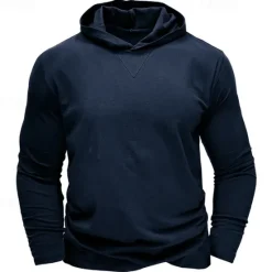 Online OUKU Men's Hoodie Black White Army Green Royal Blue Khaki Hooded Plain Sports & Outdoor Daily Holiday Cotton Streetwear Basic Casual Spring & Fall Clothing Apparel Hoodies Sweatshirts