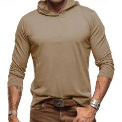 Online OUKU Men's Hoodie Black White Army Green Royal Blue Khaki Hooded Plain Sports & Outdoor Daily Holiday Cotton Streetwear Basic Casual Spring & Fall Clothing Apparel Hoodies Sweatshirts