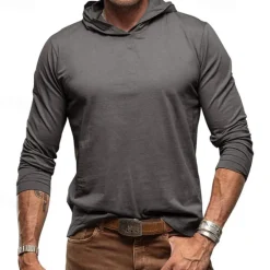 Online OUKU Men's Hoodie Black White Army Green Royal Blue Khaki Hooded Plain Sports & Outdoor Daily Holiday Cotton Streetwear Basic Casual Spring & Fall Clothing Apparel Hoodies Sweatshirts