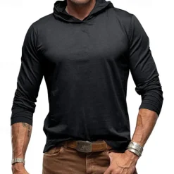 Online OUKU Men's Hoodie Black White Army Green Royal Blue Khaki Hooded Plain Sports & Outdoor Daily Holiday Cotton Streetwear Basic Casual Spring & Fall Clothing Apparel Hoodies Sweatshirts