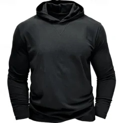 Online OUKU Men's Hoodie Black White Army Green Royal Blue Khaki Hooded Plain Sports & Outdoor Daily Holiday Cotton Streetwear Basic Casual Spring & Fall Clothing Apparel Hoodies Sweatshirts