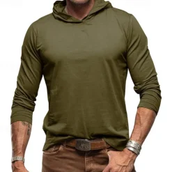 Online OUKU Men's Hoodie Black White Army Green Royal Blue Khaki Hooded Plain Sports & Outdoor Daily Holiday Cotton Streetwear Basic Casual Spring & Fall Clothing Apparel Hoodies Sweatshirts