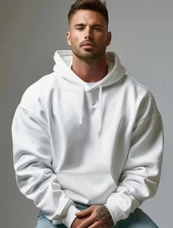 Best OUKU Men's Hoodie Black White Hooded Plain Sports & Outdoor Daily Holiday Cotton Streetwear Cool Casual Spring & Fall Clothing Apparel Hoodies Sweatshirts Long Sleeve