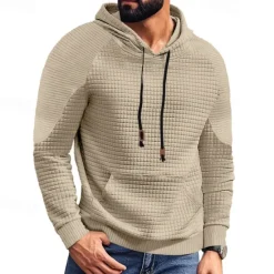 Hot OUKU Men's Hoodie Black White Khaki Light Grey Dark Gray Hooded Plain Ribbed Front Pocket Textured Sports & Outdoor Daily Holiday Polyester Streetwear Basic Casual Spring & Fall Clothing Apparel Hoodies