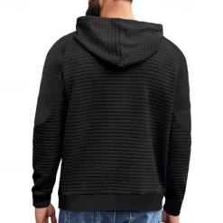 Hot OUKU Men's Hoodie Black White Khaki Light Grey Dark Gray Hooded Plain Ribbed Front Pocket Textured Sports & Outdoor Daily Holiday Polyester Streetwear Basic Casual Spring & Fall Clothing Apparel Hoodies