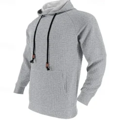 Hot OUKU Men's Hoodie Black White Khaki Light Grey Dark Gray Hooded Plain Ribbed Front Pocket Textured Sports & Outdoor Daily Holiday Polyester Streetwear Basic Casual Spring & Fall Clothing Apparel Hoodies