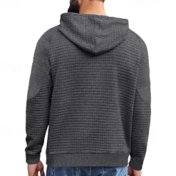 Hot OUKU Men's Hoodie Black White Khaki Light Grey Dark Gray Hooded Plain Ribbed Front Pocket Textured Sports & Outdoor Daily Holiday Polyester Streetwear Basic Casual Spring & Fall Clothing Apparel Hoodies