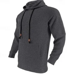 Hot OUKU Men's Hoodie Black White Khaki Light Grey Dark Gray Hooded Plain Ribbed Front Pocket Textured Sports & Outdoor Daily Holiday Polyester Streetwear Basic Casual Spring & Fall Clothing Apparel Hoodies