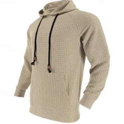 Hot OUKU Men's Hoodie Black White Khaki Light Grey Dark Gray Hooded Plain Ribbed Front Pocket Textured Sports & Outdoor Daily Holiday Polyester Streetwear Basic Casual Spring & Fall Clothing Apparel Hoodies