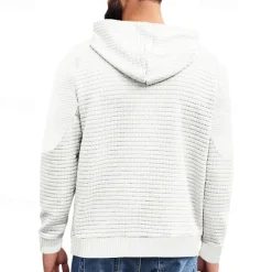 Hot OUKU Men's Hoodie Black White Khaki Light Grey Dark Gray Hooded Plain Ribbed Front Pocket Textured Sports & Outdoor Daily Holiday Polyester Streetwear Basic Casual Spring & Fall Clothing Apparel Hoodies