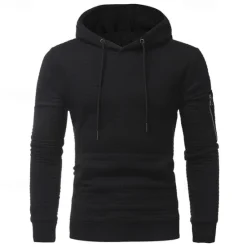 New OUKU Men's Hoodie Black White Light Grey Dark Gray Hooded Plain Drawstring Ribbed Front Pocket Sports & Outdoor Daily Holiday Polyester Textured Streetwear Basic Casual Spring & Fall Clothing Apparel