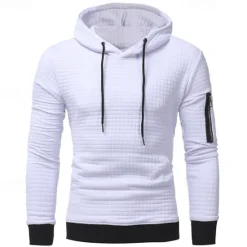 New OUKU Men's Hoodie Black White Light Grey Dark Gray Hooded Plain Drawstring Ribbed Front Pocket Sports & Outdoor Daily Holiday Polyester Textured Streetwear Basic Casual Spring & Fall Clothing Apparel
