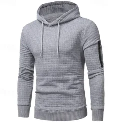 New OUKU Men's Hoodie Black White Light Grey Dark Gray Hooded Plain Drawstring Ribbed Front Pocket Sports & Outdoor Daily Holiday Polyester Textured Streetwear Basic Casual Spring & Fall Clothing Apparel