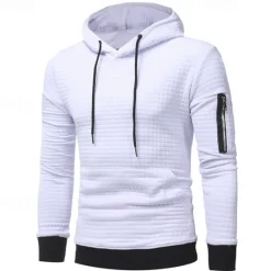 New OUKU Men's Hoodie Black White Light Grey Dark Gray Hooded Plain Drawstring Ribbed Front Pocket Sports & Outdoor Daily Holiday Polyester Textured Streetwear Basic Casual Spring & Fall Clothing Apparel