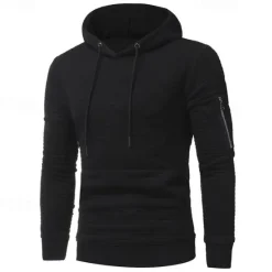 New OUKU Men's Hoodie Black White Light Grey Dark Gray Hooded Plain Drawstring Ribbed Front Pocket Sports & Outdoor Daily Holiday Polyester Textured Streetwear Basic Casual Spring & Fall Clothing Apparel