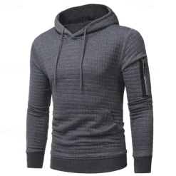 New OUKU Men's Hoodie Black White Light Grey Dark Gray Hooded Plain Drawstring Ribbed Front Pocket Sports & Outdoor Daily Holiday Polyester Textured Streetwear Basic Casual Spring & Fall Clothing Apparel