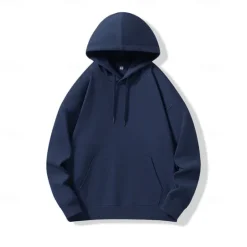 Sale OUKU Men's Hoodie Black White Navy Blue Hooded Plain Pocket Christmas Gifts Work Sports & Outdoor Active Cool Basic Fall Winter Clothing Apparel Hoodies Sweatshirts Long Sleeve