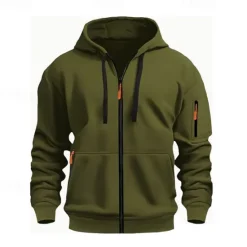 OUKU Men's Hoodie Black White Wine Army Green Red Hooded Plain Zipper Color Block Sports & Outdoor Casual Daily Polyester Cool Casual Athletic Spring & Fall Clothing Apparel Hoodies Sweatshirts Long