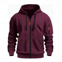 OUKU Men's Hoodie Black White Wine Army Green Red Hooded Plain Zipper Color Block Sports & Outdoor Casual Daily Polyester Cool Casual Athletic Spring & Fall Clothing Apparel Hoodies Sweatshirts Long