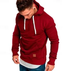 Clearance OUKU Men's Hoodie Black White Yellow Wine Army Green Hooded Plain Pocket Sports & Outdoor Daily Holiday Polyester Streetwear Basic Casual Spring & Fall Clothing Apparel Hoodies Sweatshirts