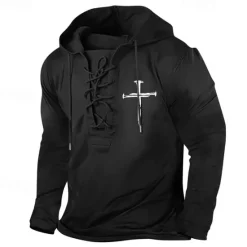 Online OUKU Men's Hoodie Black White+Black Black White Hooded Cross Drawstring Sports & Outdoor Daily Holiday Streetwear Basic Casual Spring & Fall Clothing Apparel Hoodies Sweatshirts