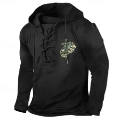 Online OUKU Men's Hoodie Black White+Black Black White Hooded Cross Drawstring Sports & Outdoor Daily Holiday Streetwear Basic Casual Spring & Fall Clothing Apparel Hoodies Sweatshirts