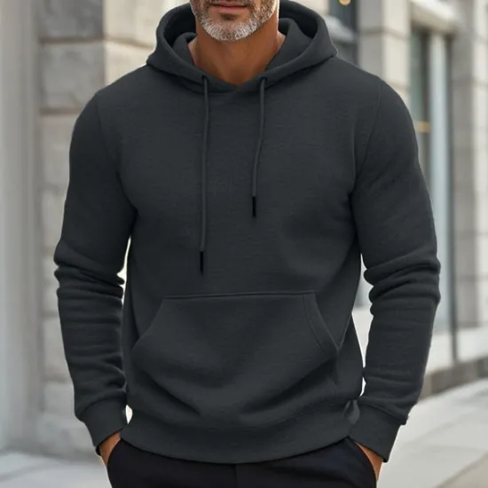 Discount OUKU Men's Hoodie Black Wine Dark Green Light Grey Dark Gray Hooded Plain Drawstring Pocket Ribbed Sports & Outdoor Daily Holiday Streetwear Basic Casual Spring & Fall Clothing Apparel Hoodies