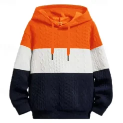 Best OUKU Men's Hoodie Black Wine Orange Light Grey Hooded Color Block Jacquard Patchwork Ribbed Textured Sports & Outdoor Daily Holiday Polyester Textured Streetwear Basic Casual Fall & Winter Clothing Apparel