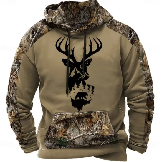 Clearance OUKU Men's Hoodie Brown 2# Brown 3# Brown Hooded Camouflage Camo / Camouflage 3D Print Cool Fall Winter Clothing Apparel Hoodies Sweatshirts
