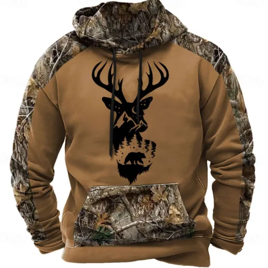 Clearance OUKU Men's Hoodie Brown 2# Brown 3# Brown Hooded Camouflage Camo / Camouflage 3D Print Cool Fall Winter Clothing Apparel Hoodies Sweatshirts