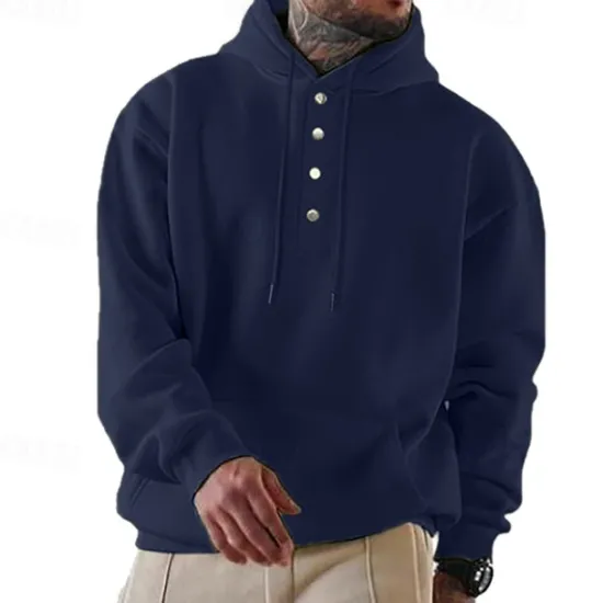 Online OUKU Men's Hoodie Button Up Hoodie Black Navy Blue Blue Gray Hooded Plain Pocket Drawstring Sports & Outdoor Daily Holiday Streetwear Basic Casual Spring & Fall Clothing Apparel Hoodies Sweatshirts