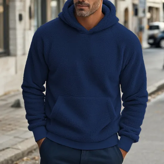 Clearance OUKU Men's Hoodie Denim Blue Black Navy Blue Khaki Gray Hooded Plain Pocket Drawstring Front Pocket Sports & Outdoor Daily Holiday Polyester Streetwear Basic Casual Spring & Fall Clothing Apparel Hoodies