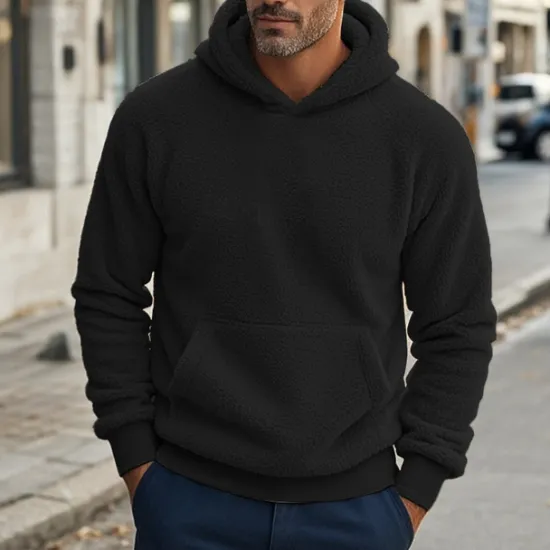 Clearance OUKU Men's Hoodie Denim Blue Black Navy Blue Khaki Gray Hooded Plain Pocket Drawstring Front Pocket Sports & Outdoor Daily Holiday Polyester Streetwear Basic Casual Spring & Fall Clothing Apparel Hoodies