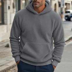 Clearance OUKU Men's Hoodie Denim Blue Black Navy Blue Khaki Gray Hooded Plain Pocket Drawstring Front Pocket Sports & Outdoor Daily Holiday Polyester Streetwear Basic Casual Spring & Fall Clothing Apparel Hoodies