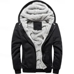 Discount OUKU Men's Hoodie Fleece Hoodie Fleece lined Hoodie Black Red Blue Gray Hooded Plain Zipper Color Block Sports & Outdoor Casual Daily Polyester Streetwear Cool Casual Fall Winter Clothing Apparel Hoodies