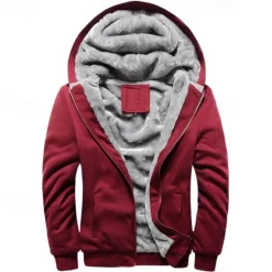 Discount OUKU Men's Hoodie Fleece Hoodie Fleece lined Hoodie Black Red Blue Gray Hooded Plain Zipper Color Block Sports & Outdoor Casual Daily Polyester Streetwear Cool Casual Fall Winter Clothing Apparel Hoodies